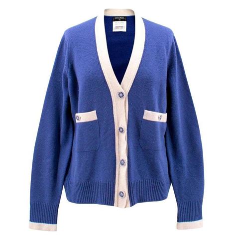 blue chanel cardigan|Chanel cardigan blue white.